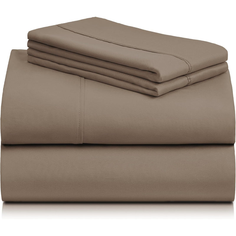Luxclub 4 PC Dark Khaki King Silky Soft Cooling Extra Deep Pocket Performance Sheet Set, Dark Khaki
