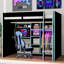 Lit mezzanine double avec bureau intégré en L, garde-robe et éclairage à DEL-798437044