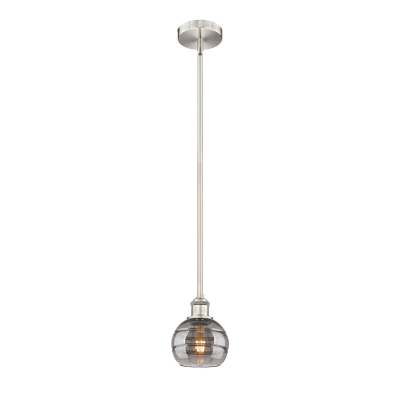 Mini-luminaire suspendu avec tige 6 po Edison Bienes-616-G556, Gris fumée clair, H 7,38 po x l 5,88 po x P 5,88 po