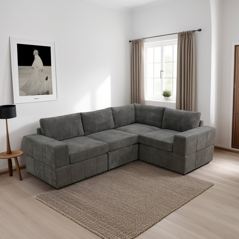 Ensemble de canapé modulaire réversible Premium, Microfibre/microsuède gris, H 36 po x l 101 po x P 73 po