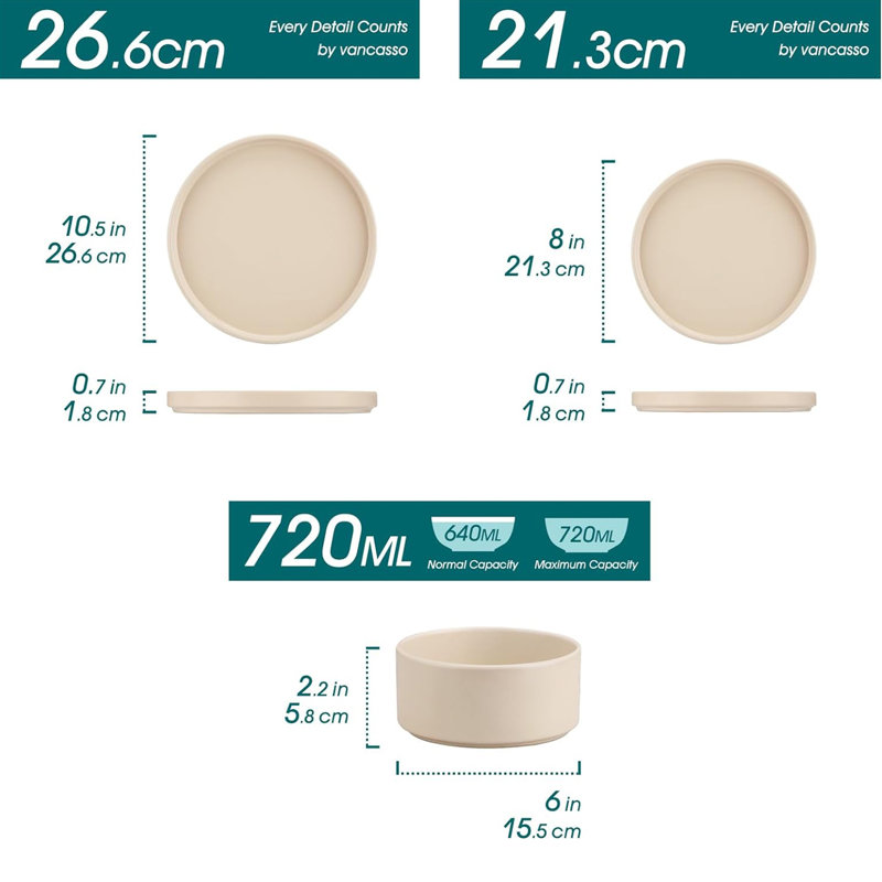 24 Pcs Stoneware Dinnerware Set, Dinner Plates, Dessert Plates And Soup Plates For 4 Person, Beige Yellow