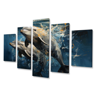 Blue Dancing Dolphines I - Dolphin Multipanel Wall Art Set