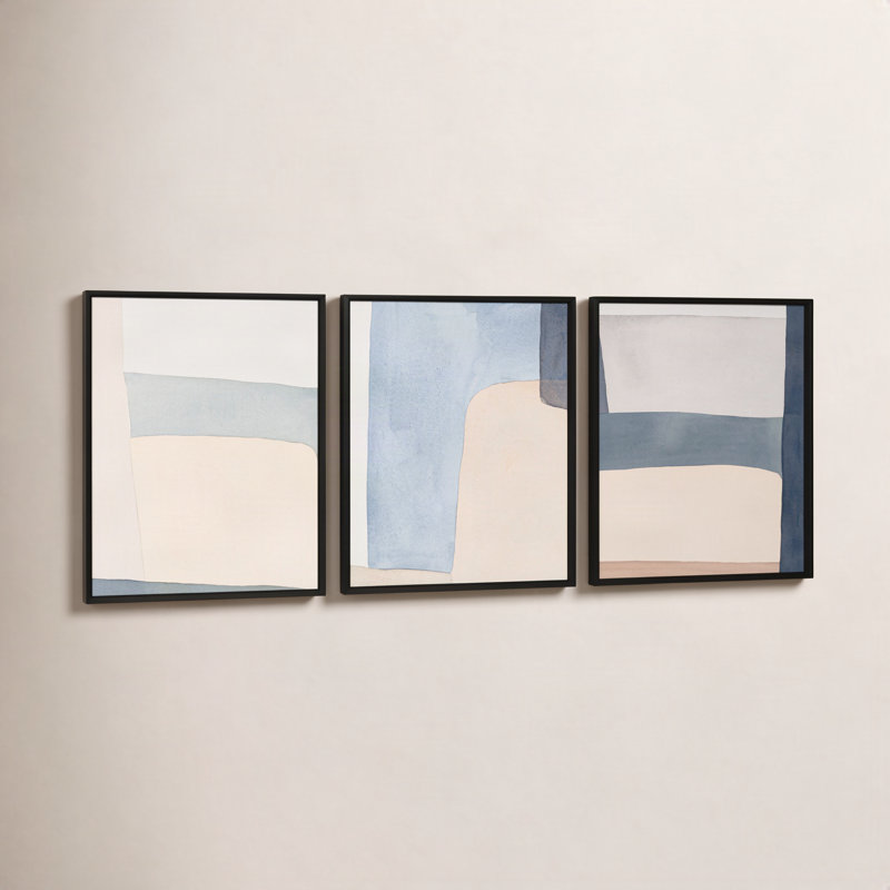 Grey Hue Set Of 3 by Julia Balfour, 25" H x 60" W, Picture Framed Canvas, White