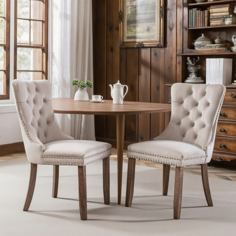 Chaises de salle à manger en velours rembourré Milva, Beige