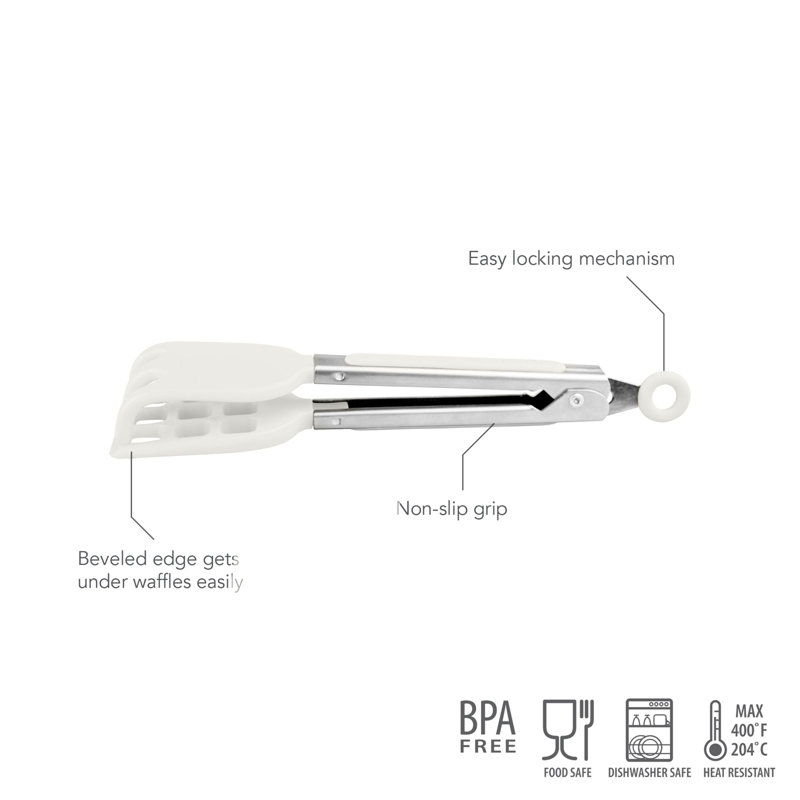 Waffle Tongs, Stainless Steel/White