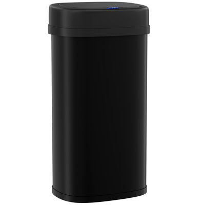 Grande poubelle à capteur de mouvement 15,6 gallons (60 L), poubelle automatique sans contact avec couvercle à fermeture douce, acier inoxydable, ondulé ou tactile pour ouverture (noir)