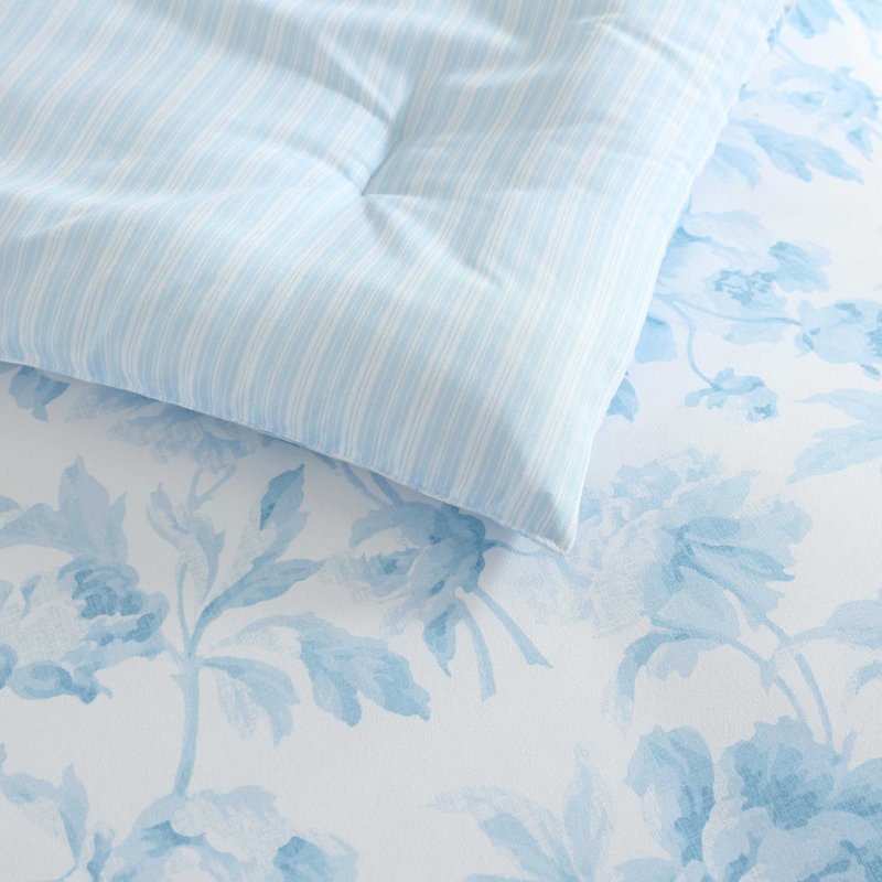 Felicity Laura Ashley Anja Textured Toile Blue Comforter Bonus Set, Twin Extra Long Comforter + 4 Additional Pieces, 5