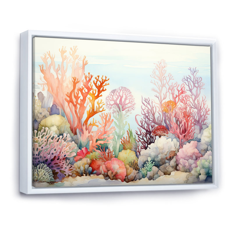 «The Colorful Coral Reef Happiness», reproduction sur toile, H 24 po x l 32 po x P 1 po, Cadre flottant blanc