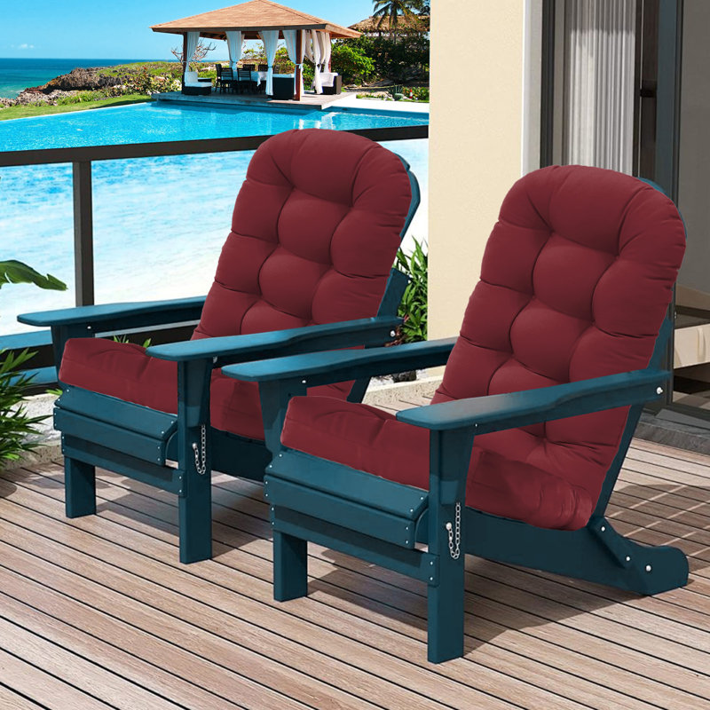 Outdoor Replacement Cushion Set  4.7" Thick High Back Seat / Back Cushions with Ties, Buckle (Set of 2), Red Purple