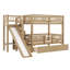 Lit superposé simple au-dessus de simple avec glissière, escalier de rangement et 2 tiroirs - mobilier de chambre d'enfant peu encombrant, noyer