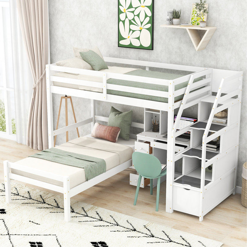 Lit mezzanine simple avec lit autonome, Blanc