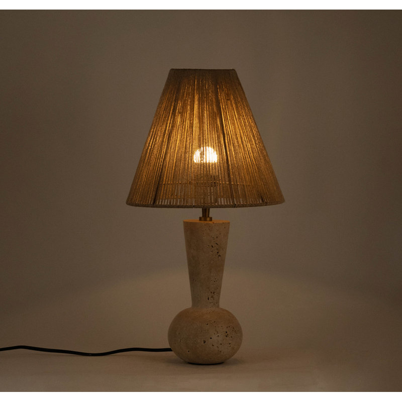 Lampe de table Lavonia, Pierre, Travertin, Jute