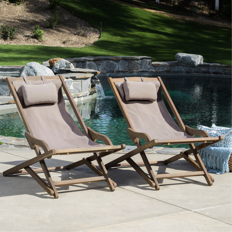 Beach Grey Sling Chairs (2 Units) - Backyard And Chill Out, 100% Canvas, Wood Base, Attached Pillow, 41.28 In. X 33.53 25.85 In., 21.82 Lb Beach Sling Chair Grey ( Of 2) Wonderful For Outdoor Relax.