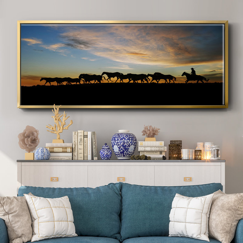 Sunlit Horses V- Framed Canvas, 24" H x 60" W