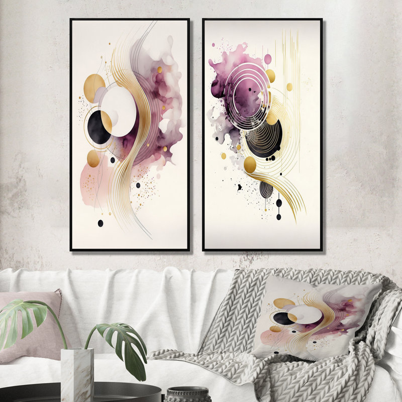 "Mouvement mauve profond", 2 pièces sur toile, H 32 po x l 32 po, Cadre noir