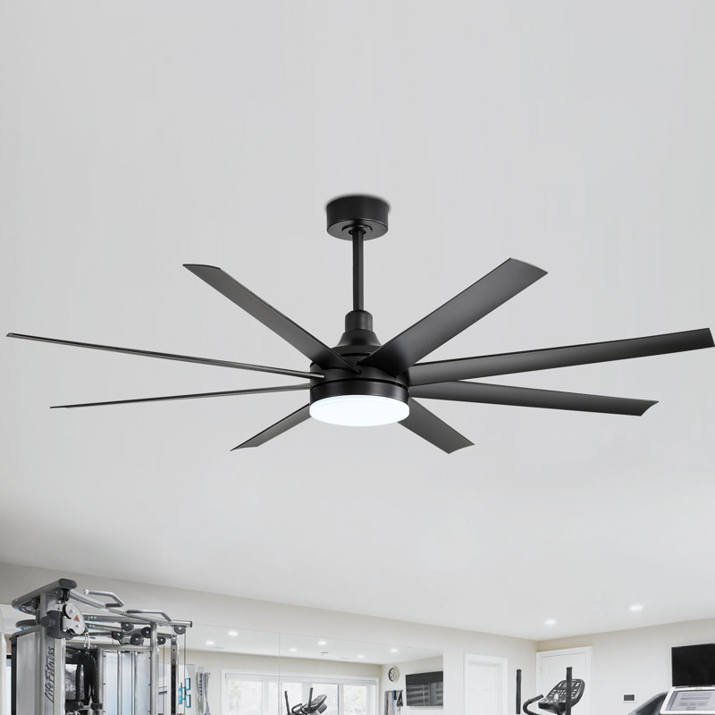 Ventilateur de plafond standard à 8 pales avec télécommande et ensemble d'éclairage Jamii-Leigh inclus, Noir, 65", Noir