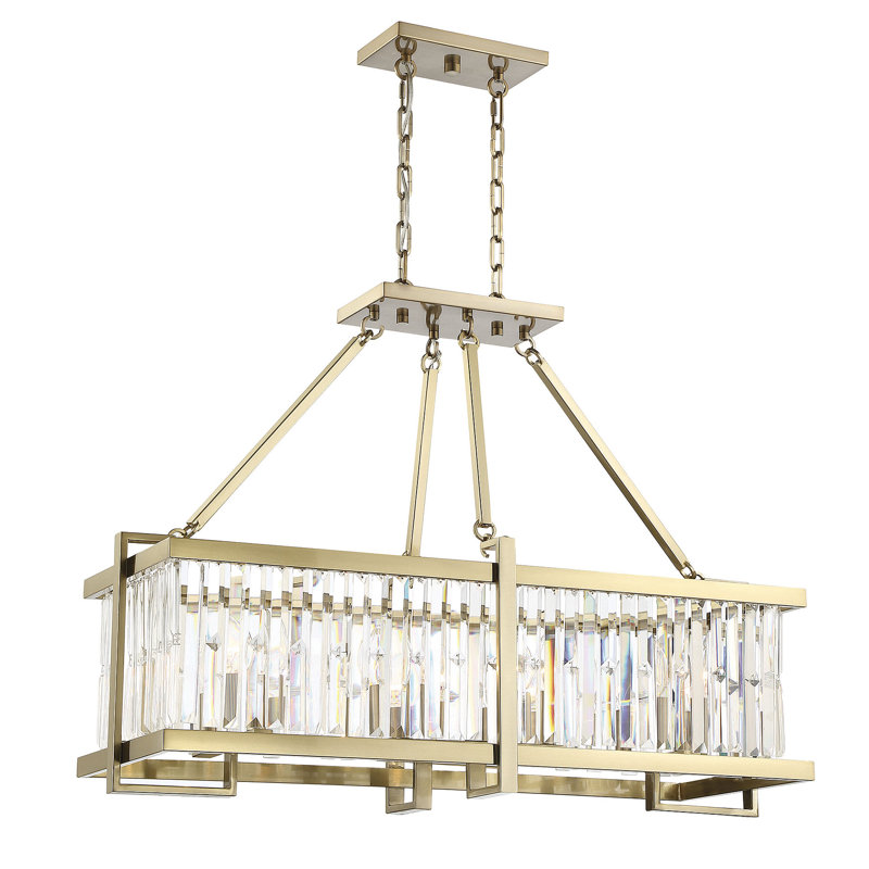 Luminaire suspendu linéaire pour îlot de cuisine 8 lumières avec accents de cristal Amherst