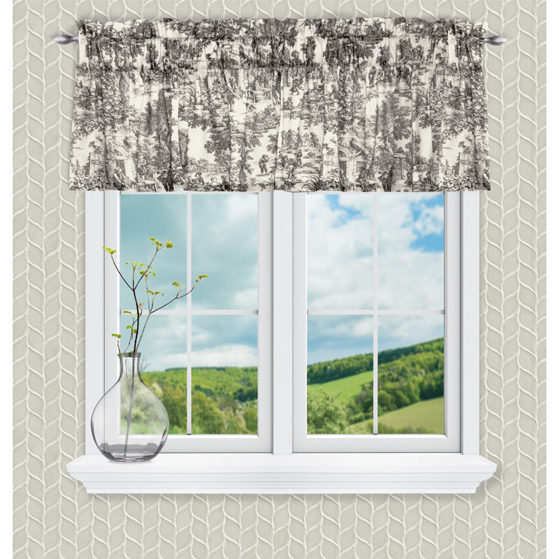 Amelie Cotton Toile Tailored Window Valance, Black