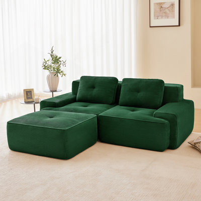 Modern L-Shaped Modular Sectional Sofa With Corduroy Fabric, Deep Seat, Movable Ottoman, And Anti-Slip Design For Living Room