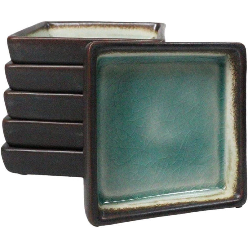 Ensemble de 6 assiettes à condiments carrées en céramique vert craquelé Midori Kannyu 2 oz, Vert