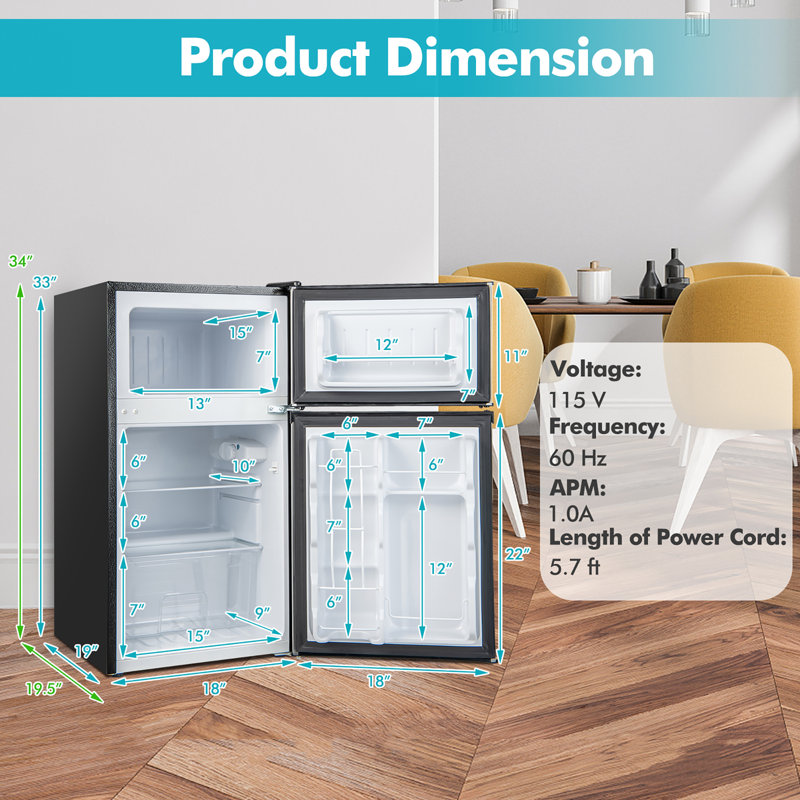 Costway 3.2 Cubic Feet Freestanding Mini Fridge with Freezer