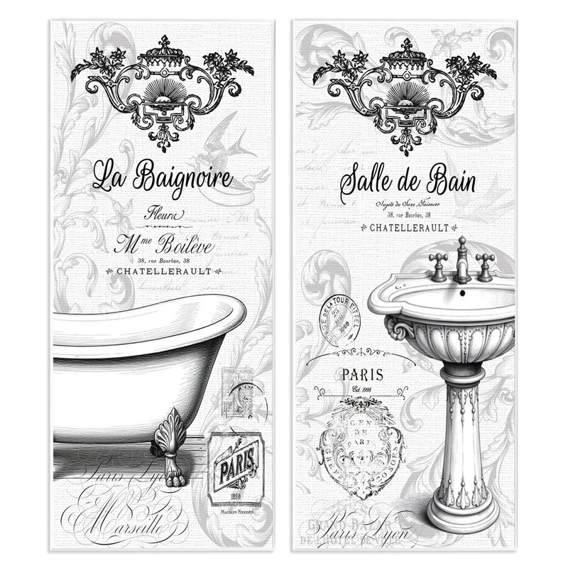 Ensemble de 2 plaques murales antiques de style français pour salle de bain, par Lettré et doublé