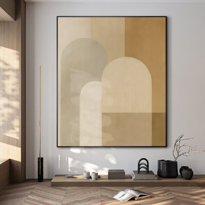 Très grande reproduction d'art sur toile - Art abstrait géométrique minimaliste, motif d'arche aux tons neutres, œuvre d'art contemporaine pour le salon ou la chambre à coucher - «Assemblage requis du cadre (cadre non fini)»