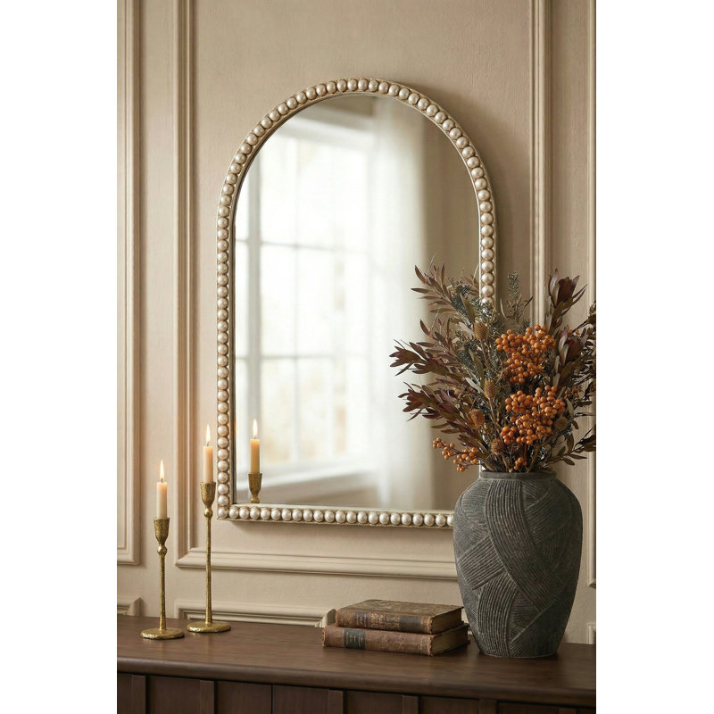 Miroir mural 24 po x 35,8 po avec bordure perlée - Miroir décoratif pour le salon, la chambre à coucher, l'entrée
