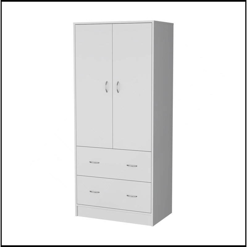 Armoire-penderie Wenden avec 2 tiroirs, 2 portes, grand rangement et tringle, Blanc