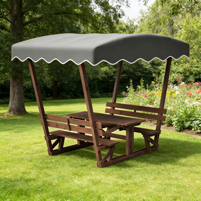 Pavillon de jardin d'extérieur en bois 5 pi x 3 pi, pavillon Oxford imperméable avec banc à dossier, plateau de table respirant et cadre résistant à la rouille pour terrasse de jardin