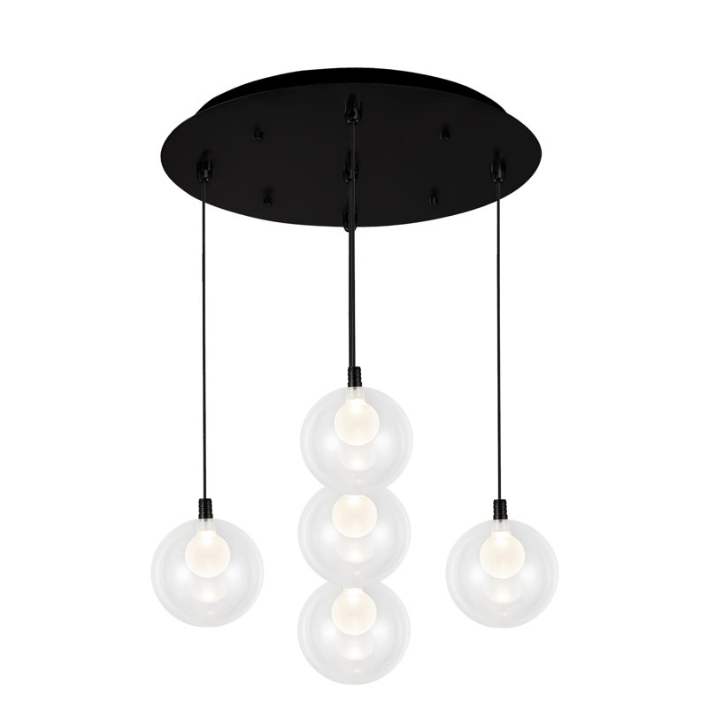 Bolla LED Pendant, Black/Opal Glass, 5 Lights, 14 W