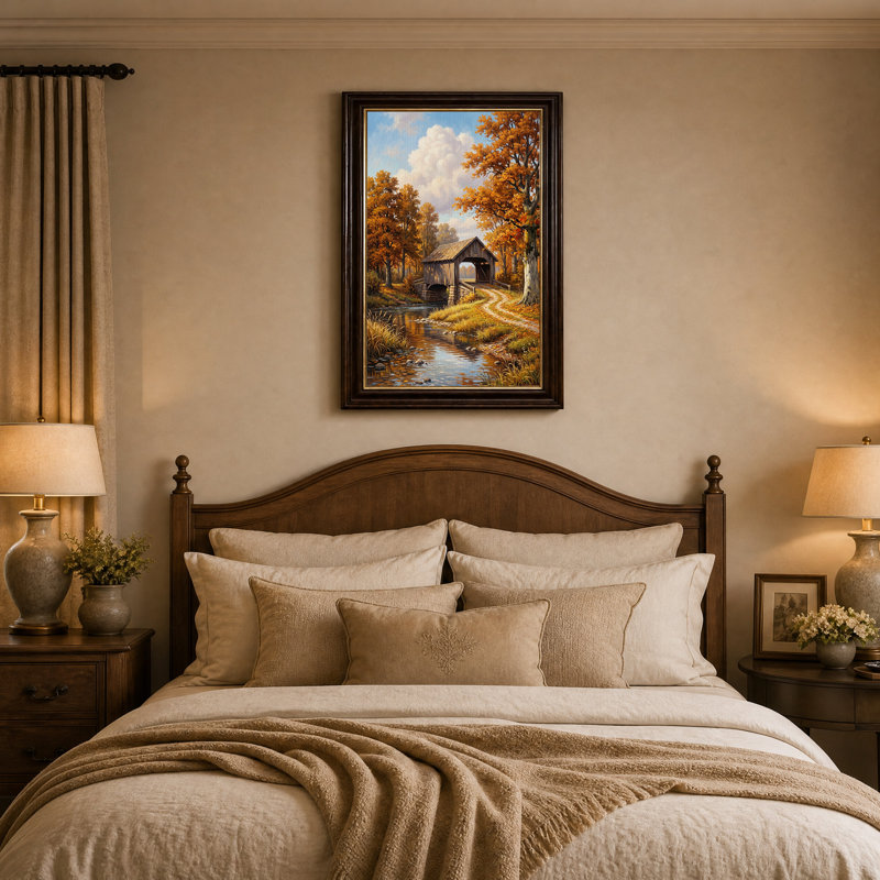 Art mural sur toile, "Pont couvert", H 24 po x l 16 po