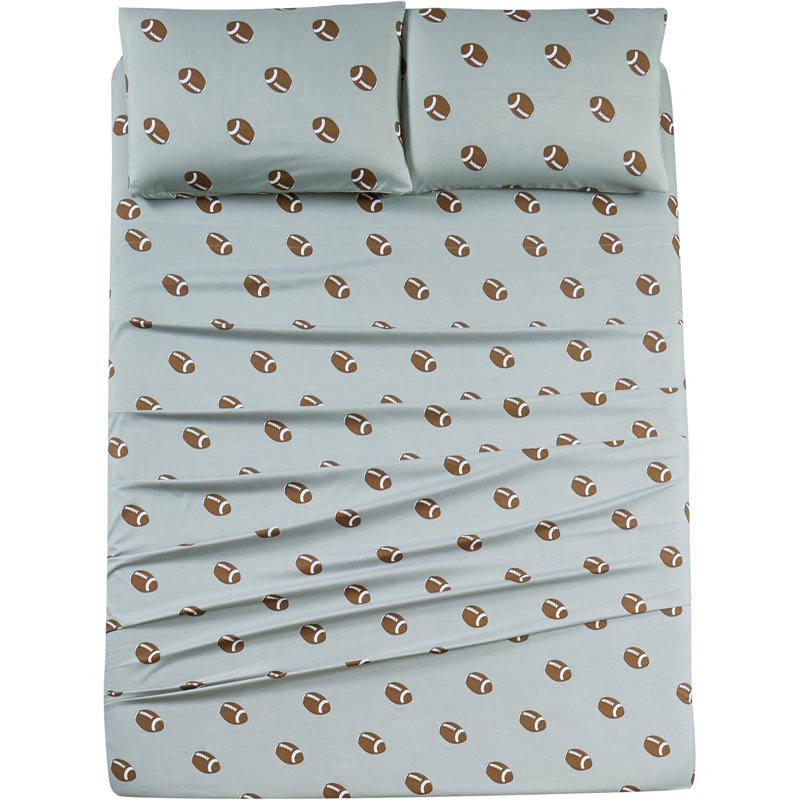 Soccer Sports Microfiber Sheet Set, Full Sheet Set with 2 Pillowcases, Brown/White/Gray