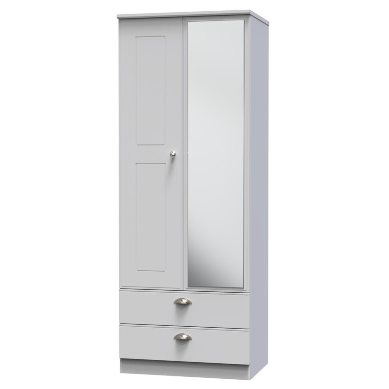 Conners Tall 2 Door 2drw Mirrored Robe , Grey Matt
