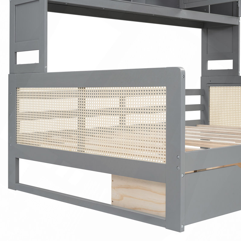 Wooden Daybed With 2 Drawers, And All-In-One Cabinet And Shelf, Gray, Full/Double