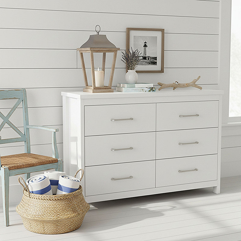 Commode basse 6 tiroirs Selena Slide Logic, Blanc / Blanc