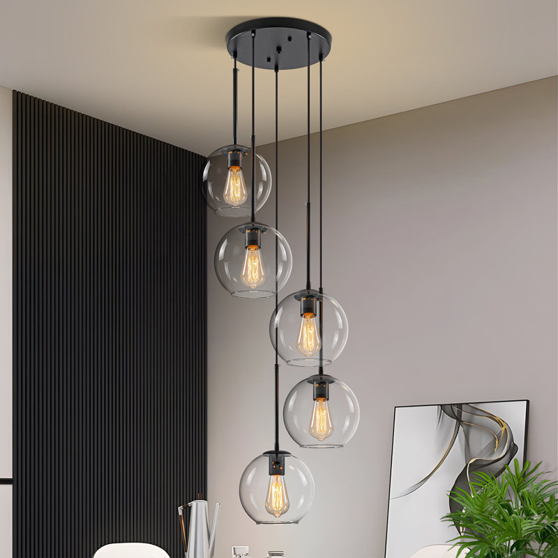 Concow 5 - Light Matte Black Globe Cluster Pendant
