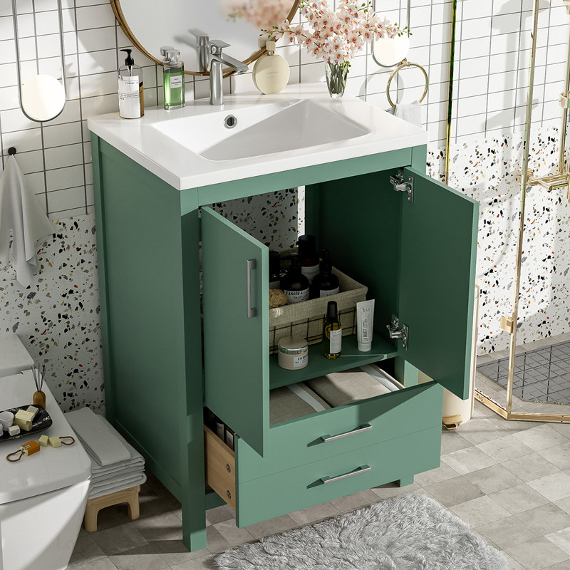 Meuble-lavabo moderne avec lavabo en céramique élégant et rangement spacieux