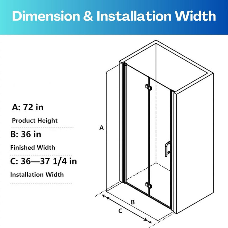 36"-37 1/4" W x 72" H Folding Frameless Glass Shower Door Pivot Swing