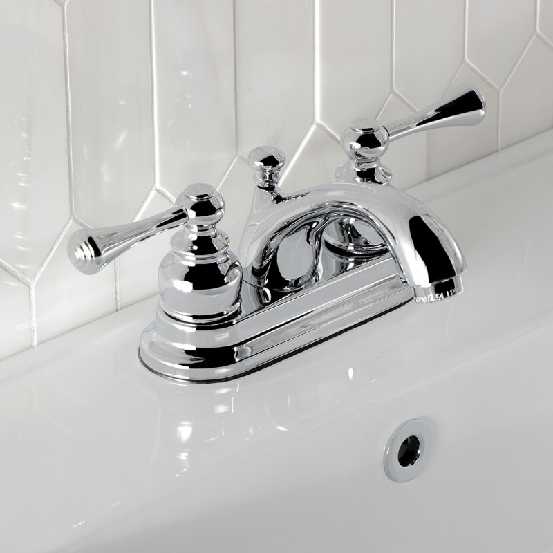 Kingston Brass Vintage Two-Handle 3-Hole Deck Mount 4" Centerset Bathroom Faucet with Plastic Pop-Up, Polished Chrome