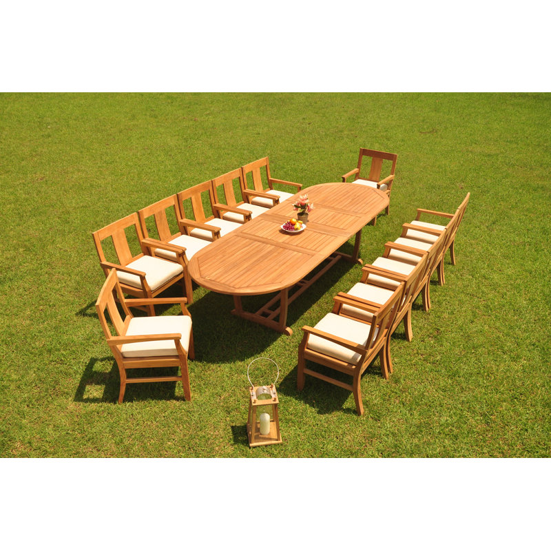 13 Pcs Grade-A Teak Wood Dining Set: 118" Double Extension Mas Oval Trestle Leg Table And 12 Osborne Arm Chairs #11OS2712, 8