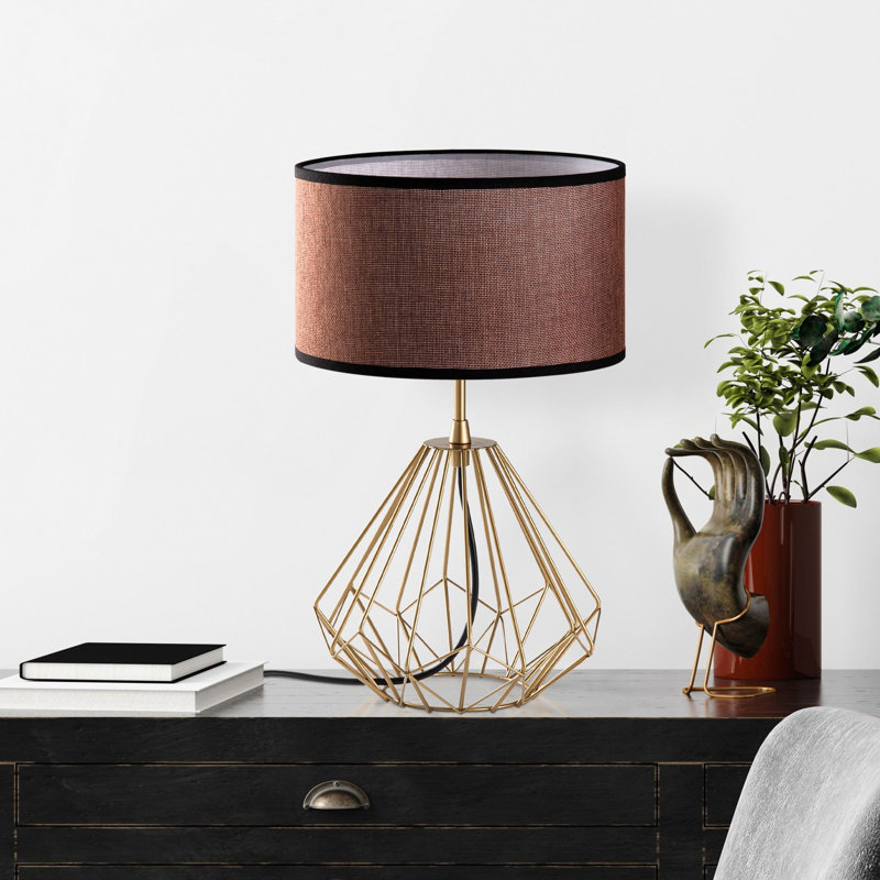 Ensemble de lampes de table glamour (2 pièces), corps en métal doré, 9,8 x 9,8 x 16,9 pouces | Capuchon en tissu de 9,8 po x 5,9 po | Câble de 6,6 pi, interrupteur marche / arrêt | Éclairage élégant pour la décoration intérieure, style glamour moderne