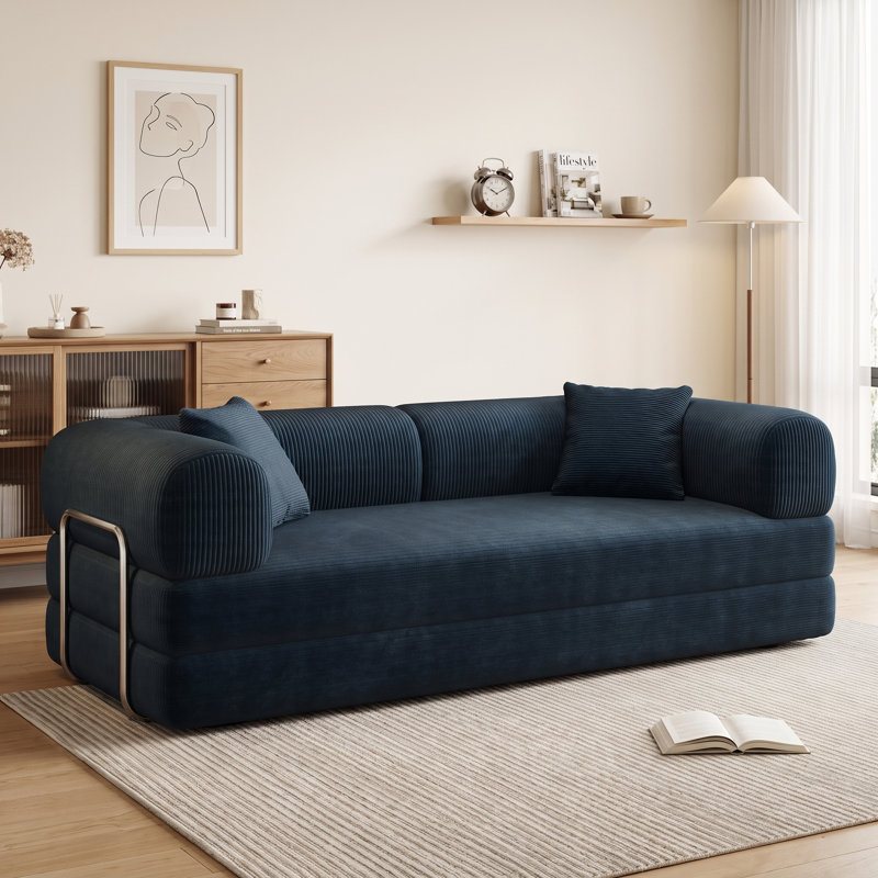 Canapé-lit convertible en velours côtelé de 78,8 po avec 2 coussins, sans assemblage pour le bureau, les appartements et la vie compacte