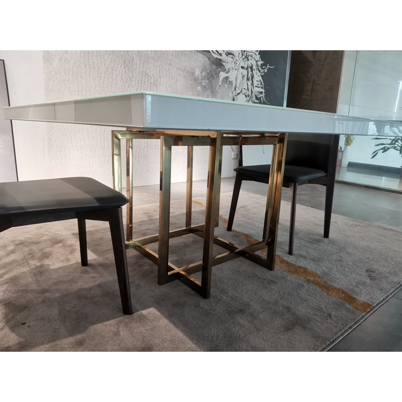 Newcomb Glass Top Metal Base Dining Table, Gold