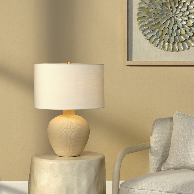 Macaroon Ceramic Table Lamp with Linen Shade, Toasted Cream