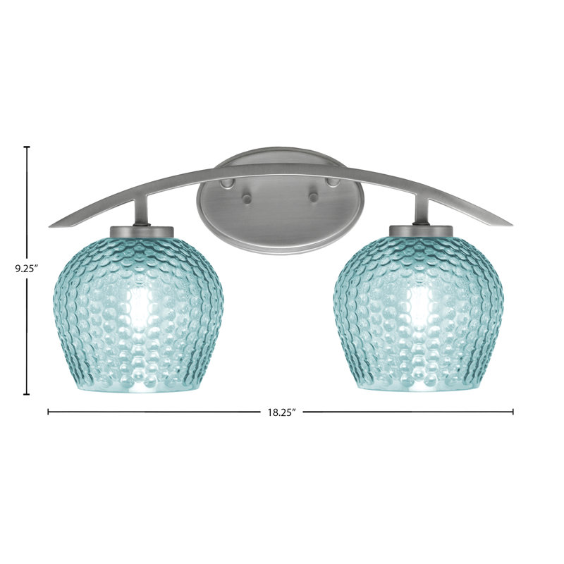 Barre d'éclairage de salle de bain 2 lumières kurve au fini graphite avec verre texturé de 6 po, Argent argent, Sarcelle