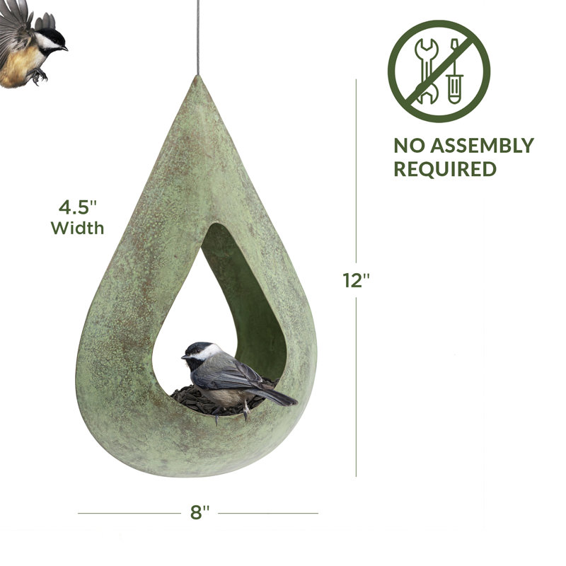 Mangeoire d'oiseaux en cuivre Rain Drop Fly-Thru, finition Verde, Bleu / Vert