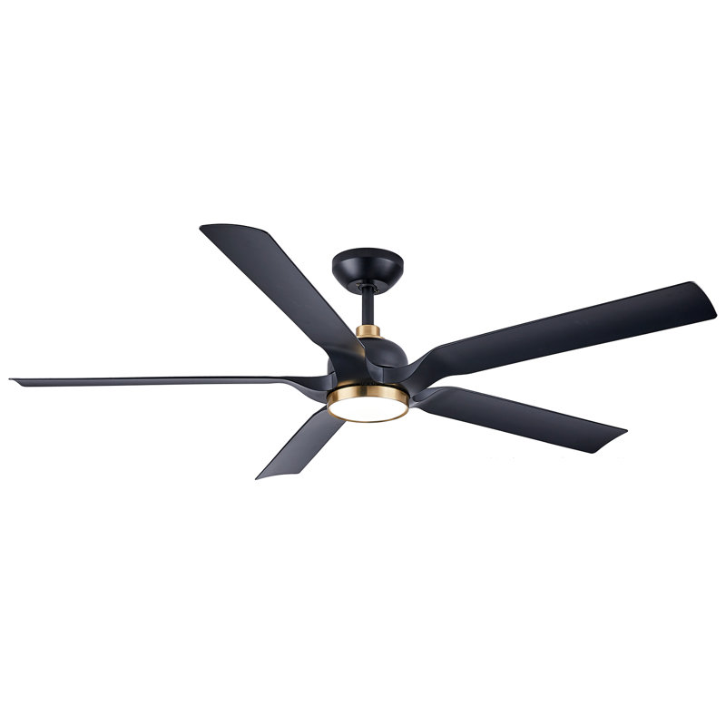 60'' 5 Blade Dc Motor Ceiling Fan With Led Light And Remote, Black