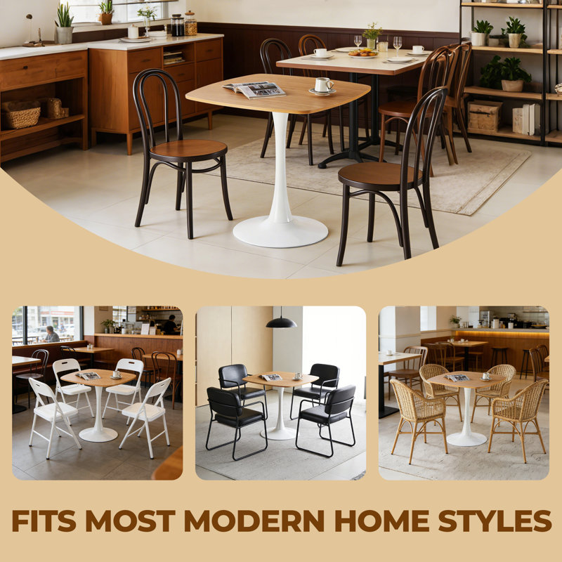Table de salle à manger 31,5 pouces carrée en chêne pour 2 à 4 personnes, table tulipe de style Mid-Century moderne avec base en métal robuste, plateau de table en bois aggloméré de 0,71 po d'épaisseur pour les petits espaces, les appartements, les cuisines, les bistro et les bureaux