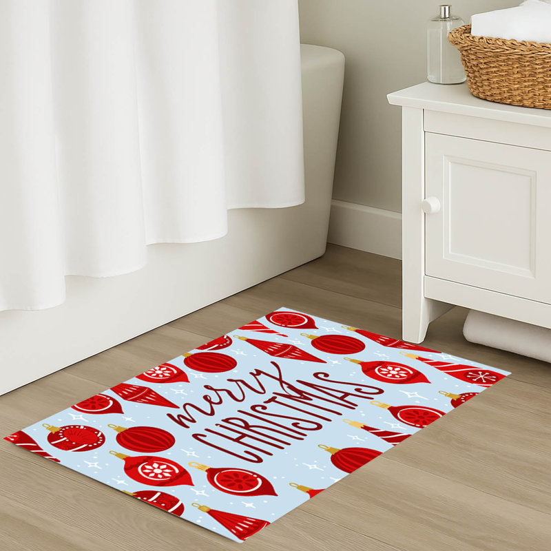 Tapis de bain Ornaments Merry Christmas Holiday, Bleu, Simple - L 24 po x l 17 po